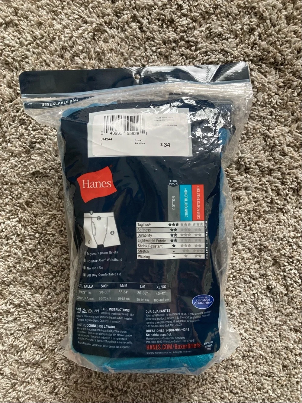 Hanes 4 Pack Tagless Boxer Briefs Comfortsoft Waistband No Ride Up New - Size LG